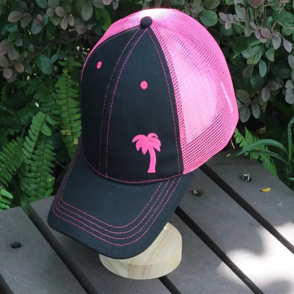 Ladies Pink Tropical Palm Tree Hat